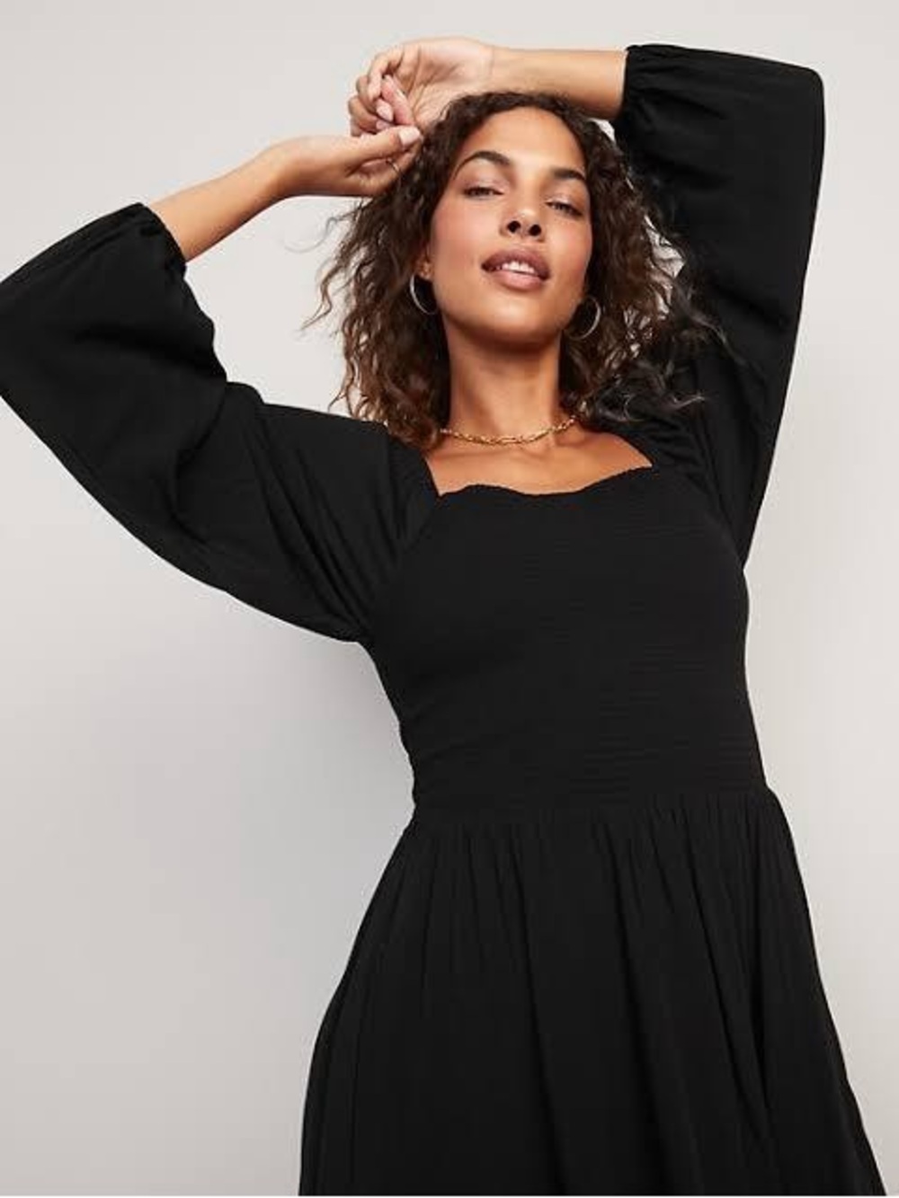 NWOT GAP Black Smocked Square-Neck Mini Dress with Balloon Sleeves